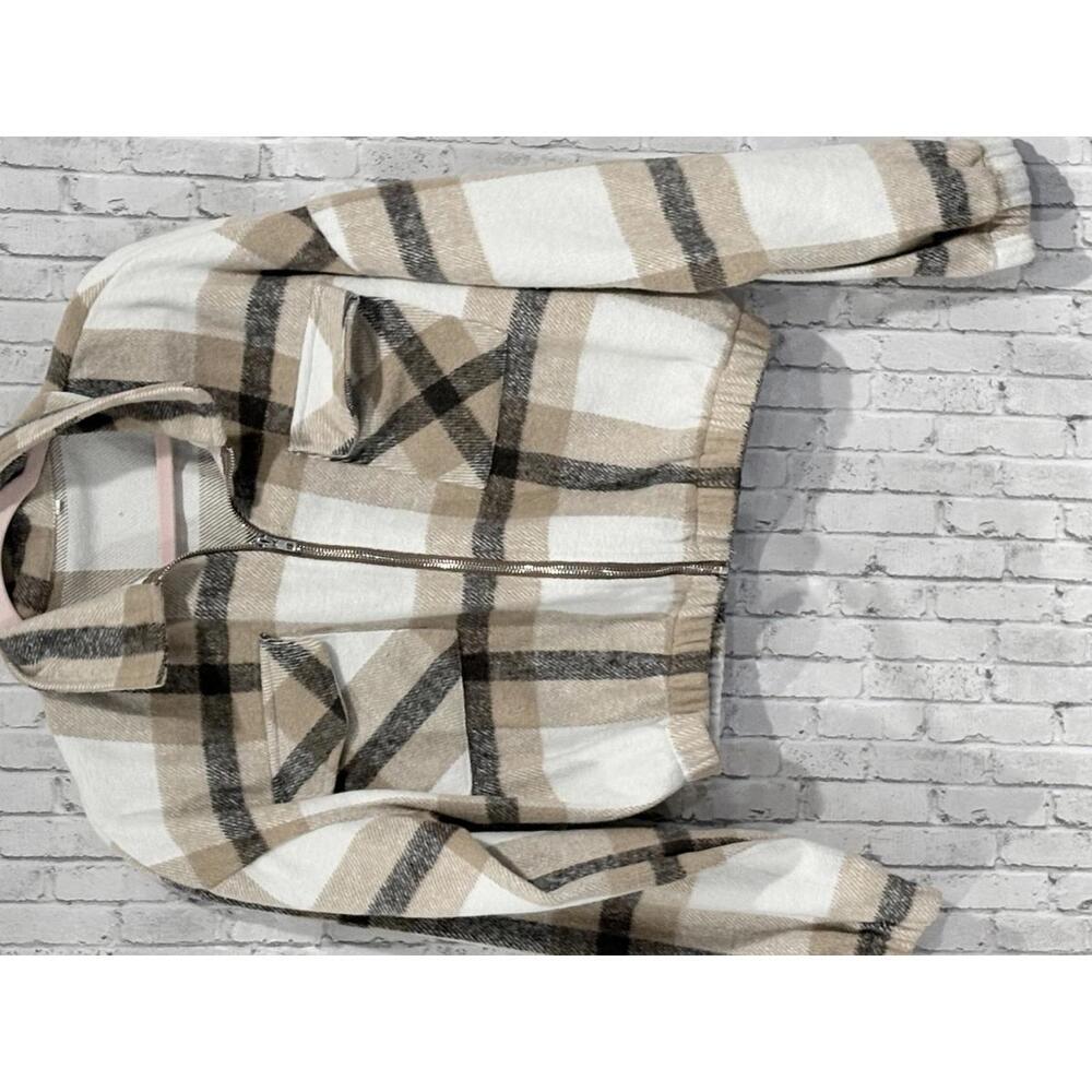 Plaid Zip-Up Streetwear Cropped Jacket  with Pockets